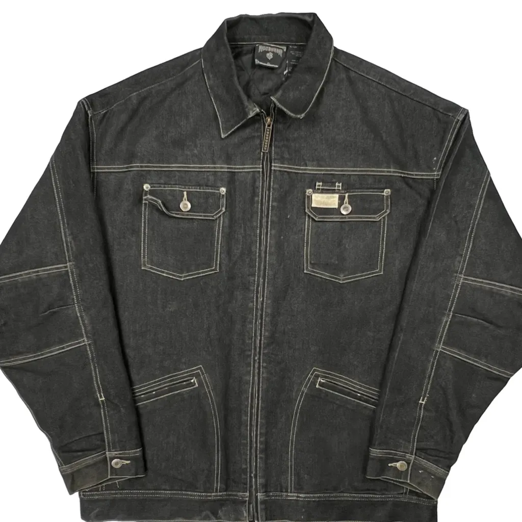 Y2K Rocawear Contrast Stitch Denim Jacket - XL Black Cotton Blend - Image 4