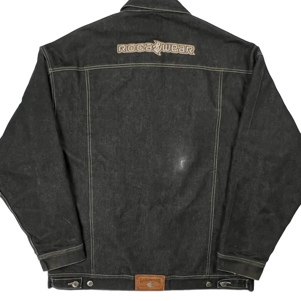 Y2K Rocawear Contrast Stitch Denim Jacket - XL Black Cotton Blend - Image 7