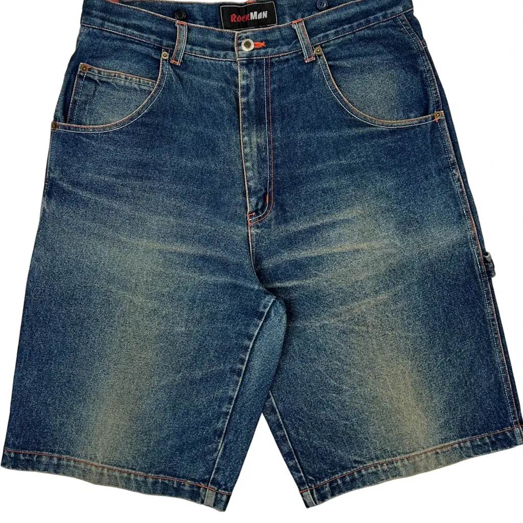 Y2K Rockman Baggy Denim Shorts - 33W 11L Blue Cotton - Image 10