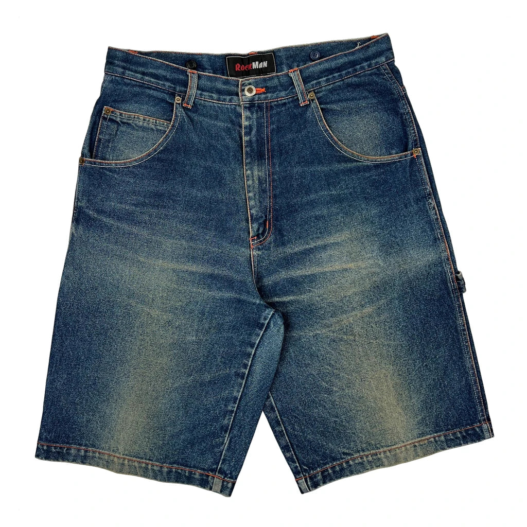 Y2K Rockman Baggy Denim Shorts - 33W 11L Blue Cotton - Image 2