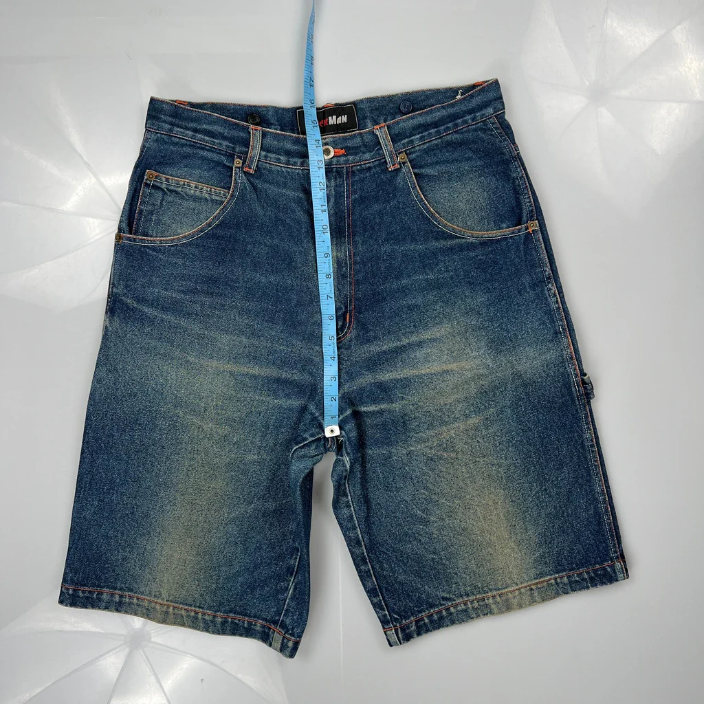 Y2K Rockman Baggy Denim Shorts - 33W 11L Blue Cotton - Image 4