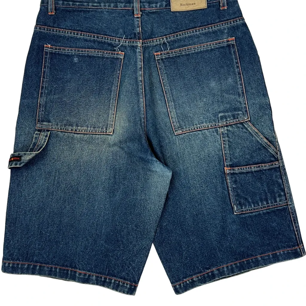 Y2K Rockman Baggy Denim Shorts - 33W 11L Blue Cotton - Image 7
