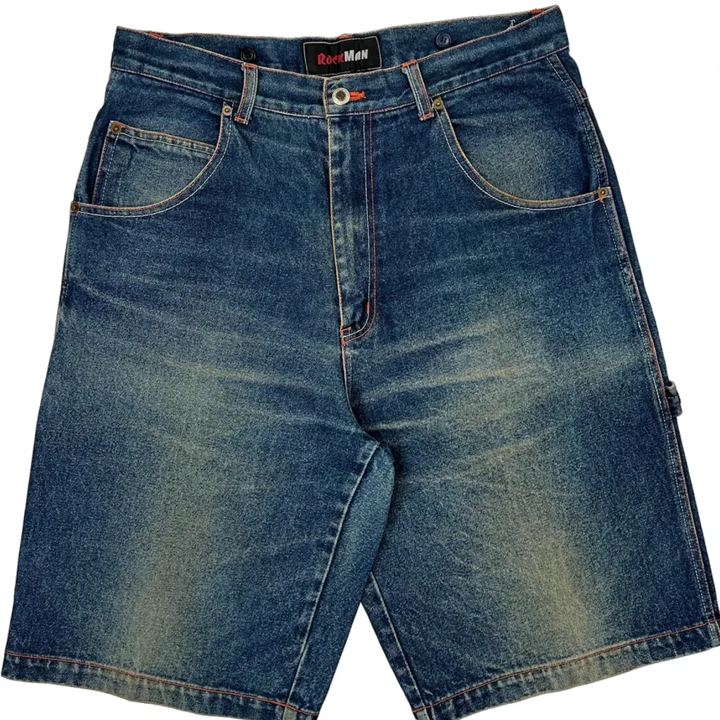 Y2K Rockman Baggy Denim Shorts - 33W 11L Blue Cotton - Image 9