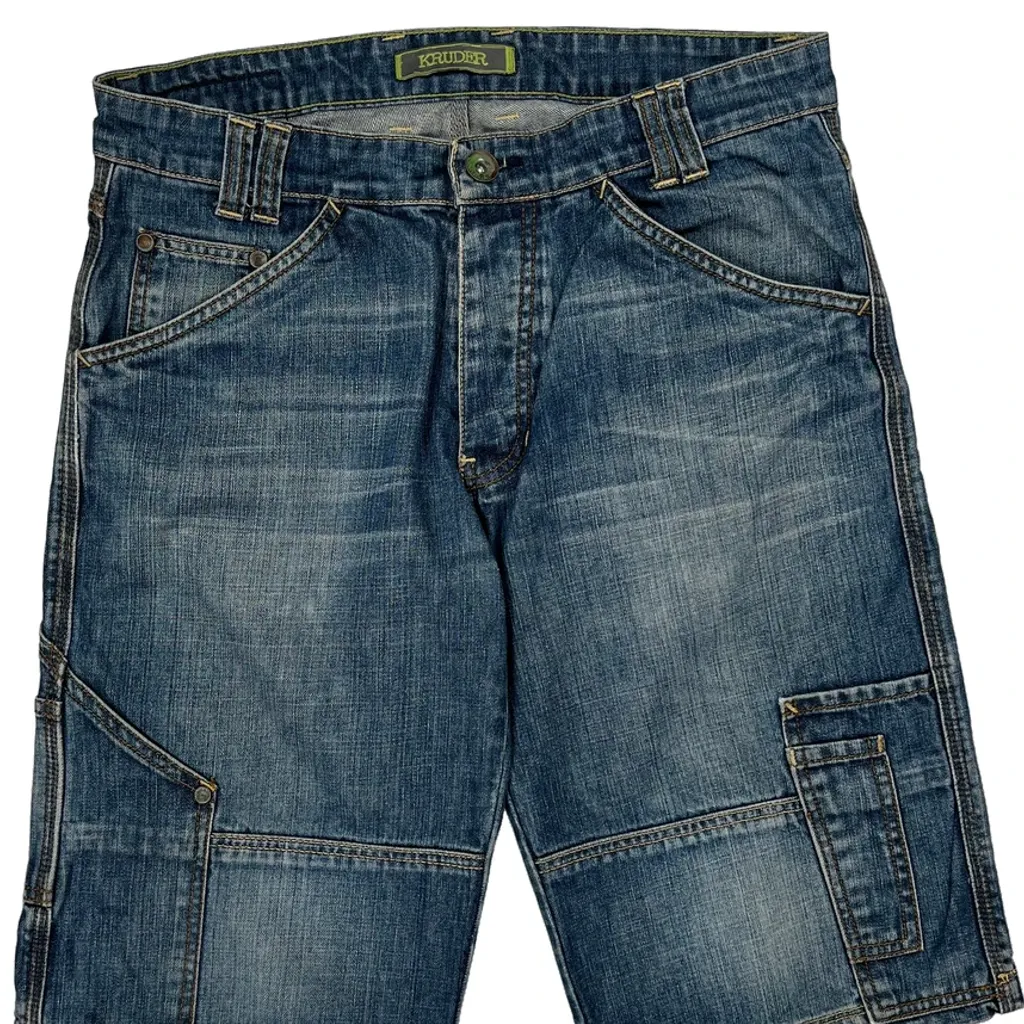 Y2K Unbranded Double Knee Carpenter Shorts - 33W 12L Blue Cotton - Image 10