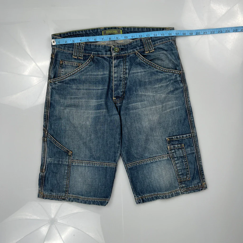 Y2K Unbranded Double Knee Carpenter Shorts - 33W 12L Blue Cotton - Image 3