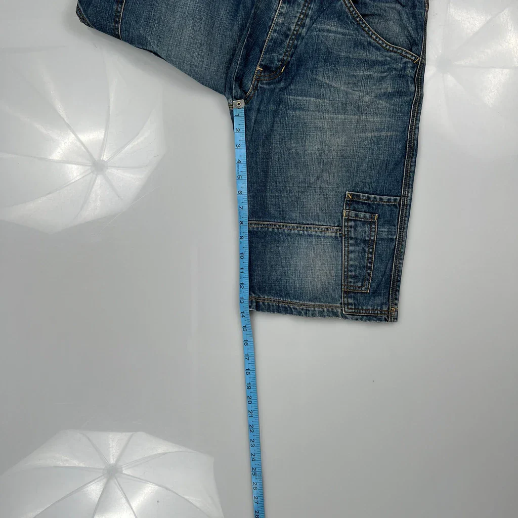Y2K Unbranded Double Knee Carpenter Shorts - 33W 12L Blue Cotton - Image 5
