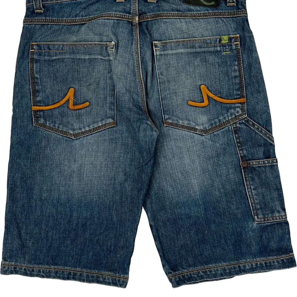 Y2K Unbranded Double Knee Carpenter Shorts - 33W 12L Blue Cotton - Image 7