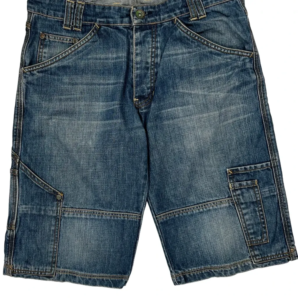Y2K Unbranded Double Knee Carpenter Shorts - 33W 12L Blue Cotton - Image 9