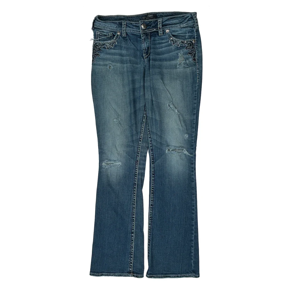 Y2K Unbranded Boot Cut Jeans - 32W UK 10 Blue Denim - Image 2