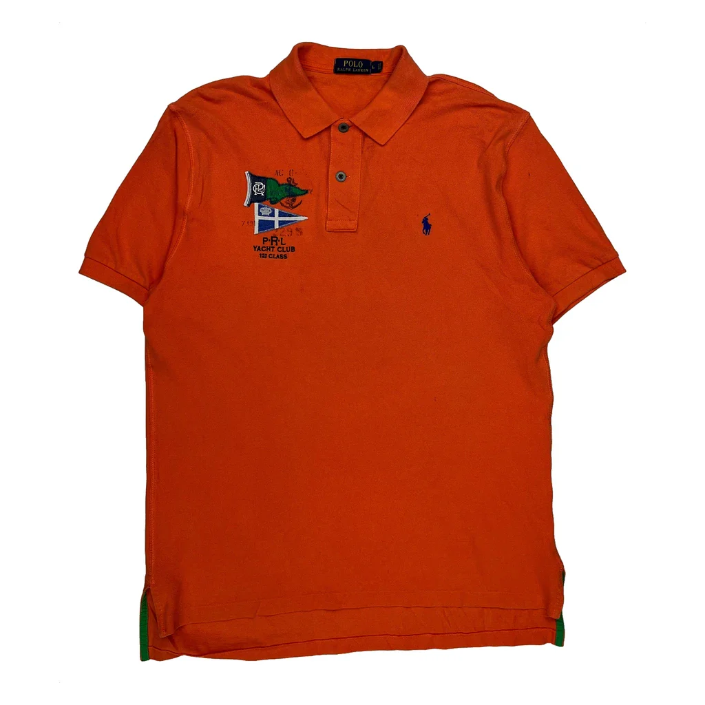 Yacht Club Polo By Ralph Lauren Graphic Polo Shirt - Large Orange Cotton