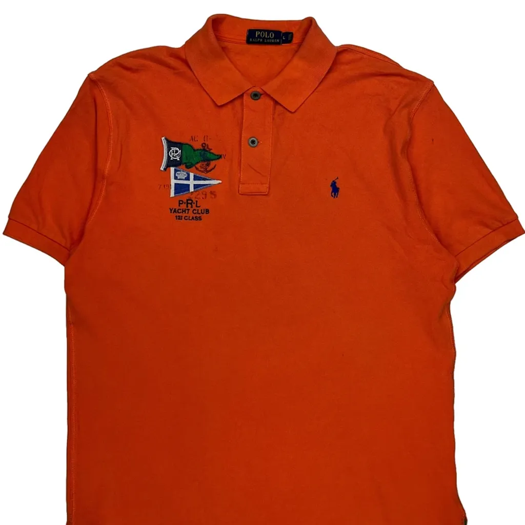 Yacht Club Polo By Ralph Lauren Graphic Polo Shirt - Large Orange Cotton - Image 4