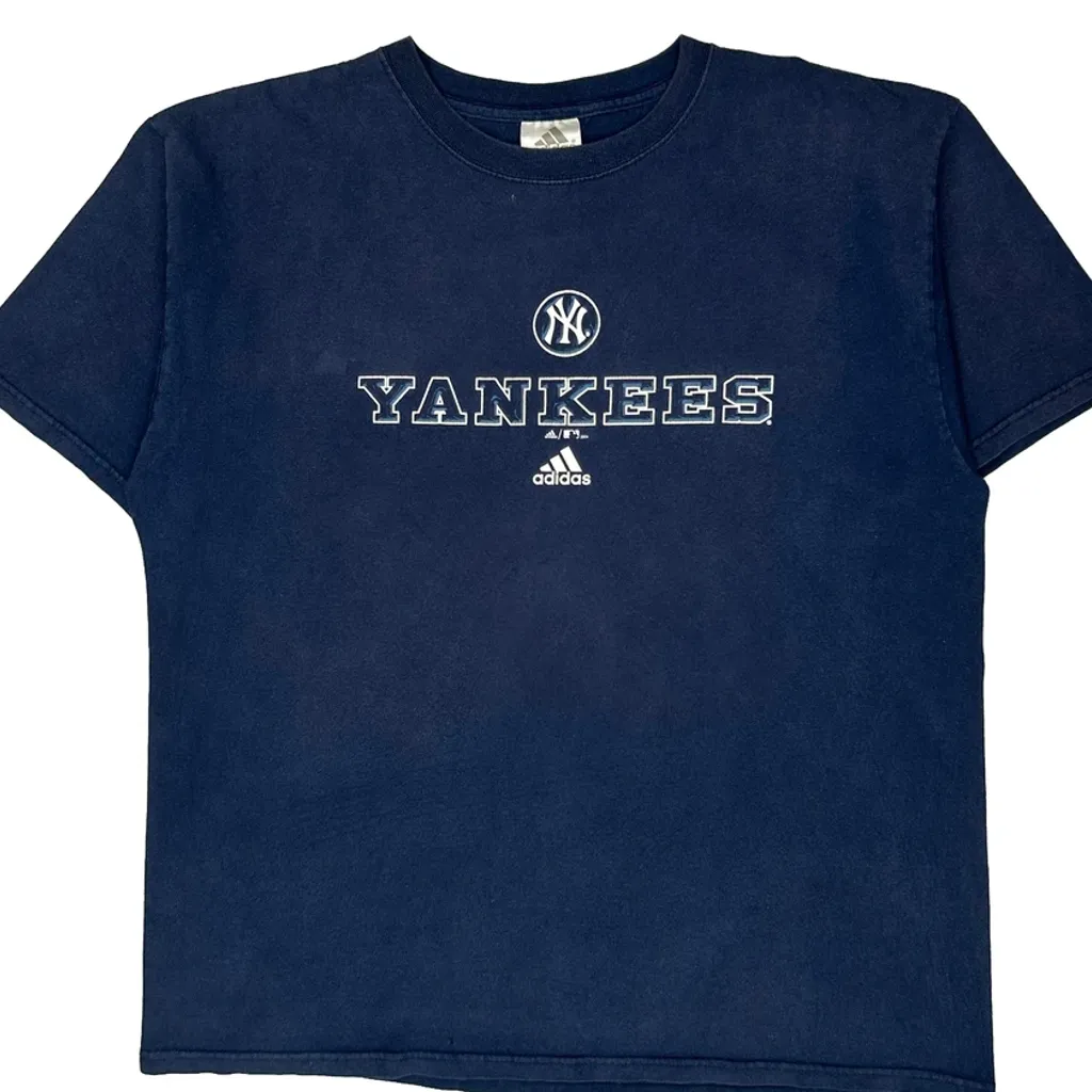 Yankees Adidas Mlb T-Shirt - Large Navy Cotton - Image 5
