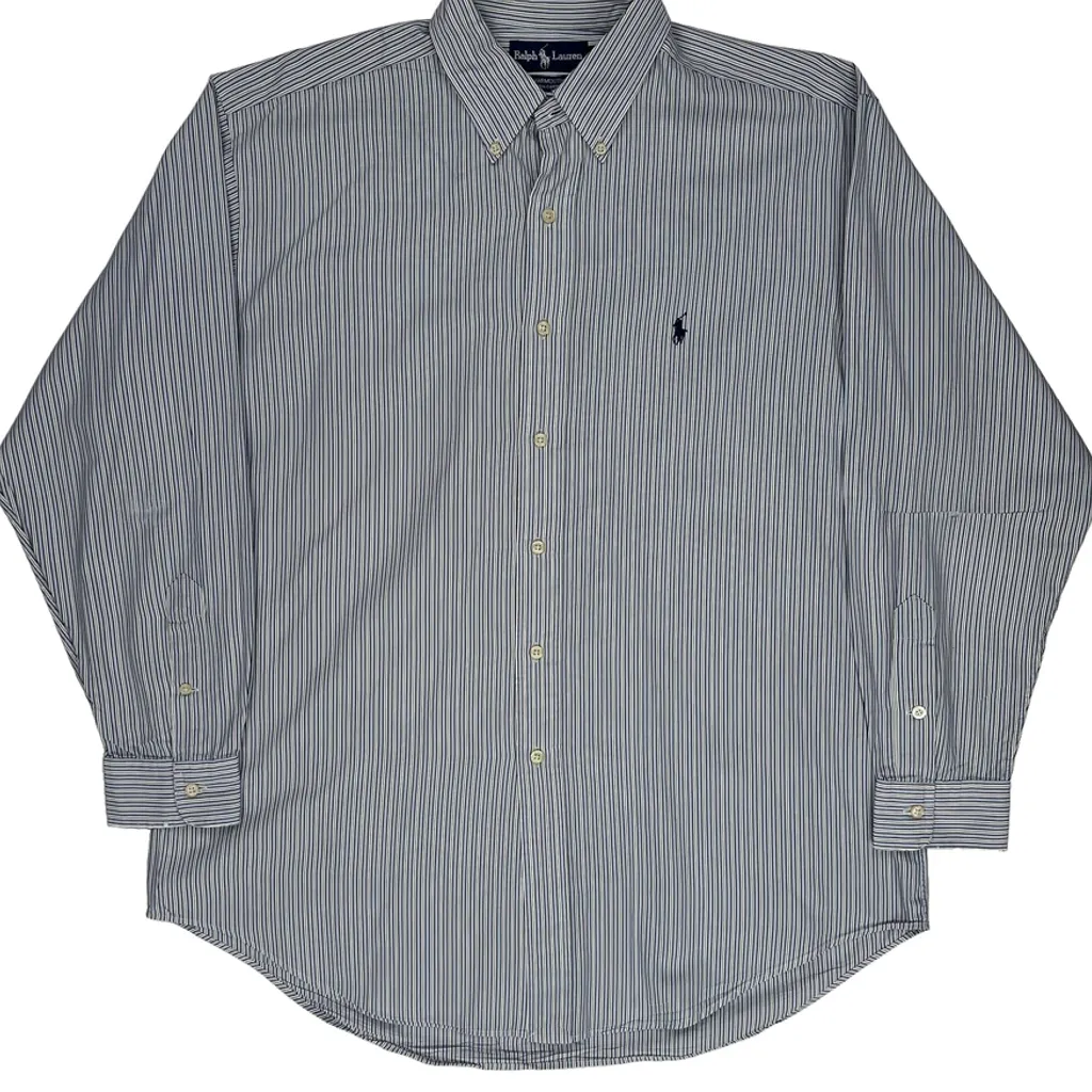 Yarmouth Ralph Lauren Striped Shirt - Large Blue Cotton - Image 5