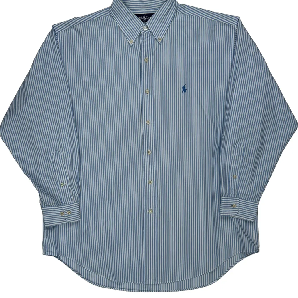 Yarmouth Ralph Lauren Striped Shirt - Large Blue Cotton - Image 5