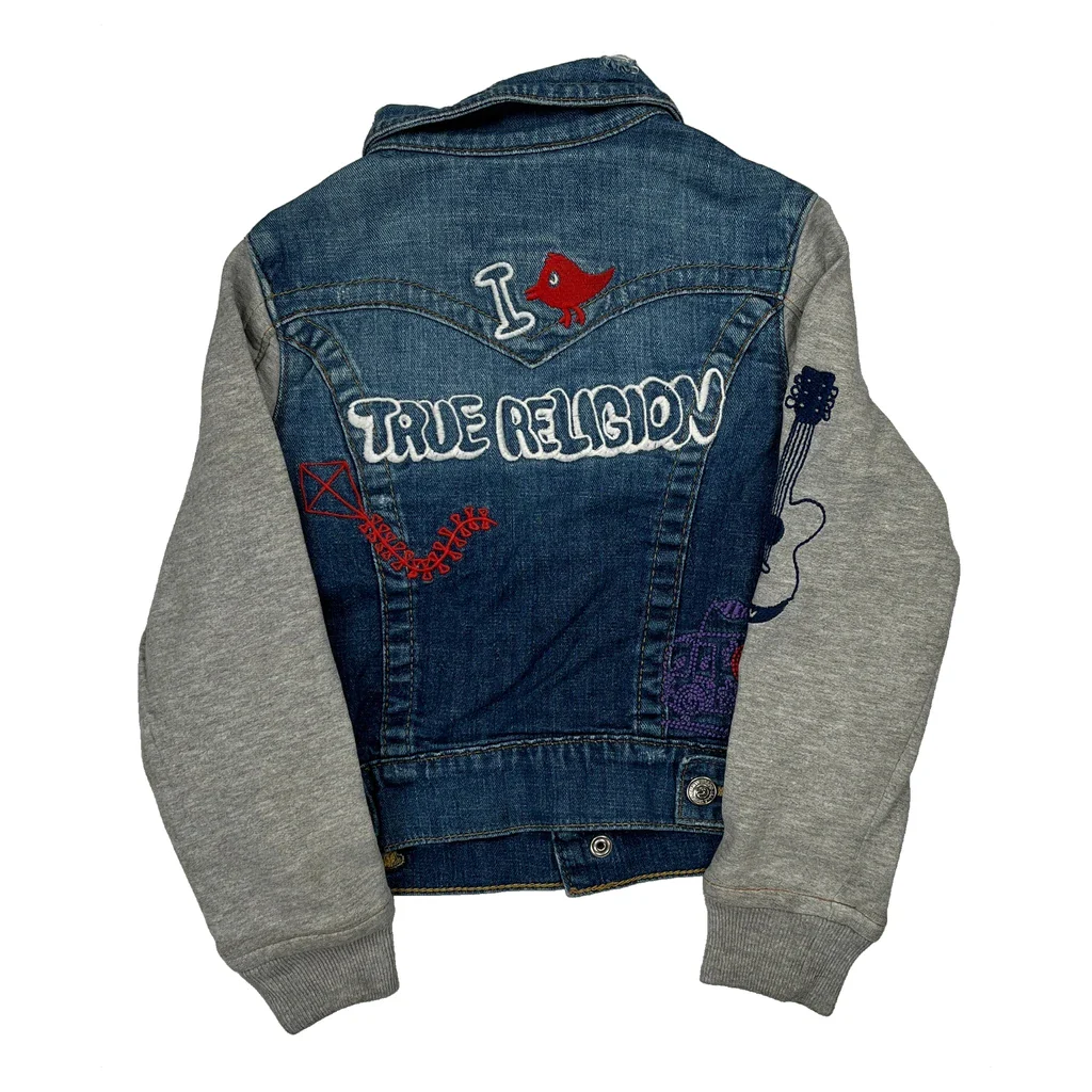Youth True Religion Graphic Denim Jacket - Small Blue Cotton - Image 2