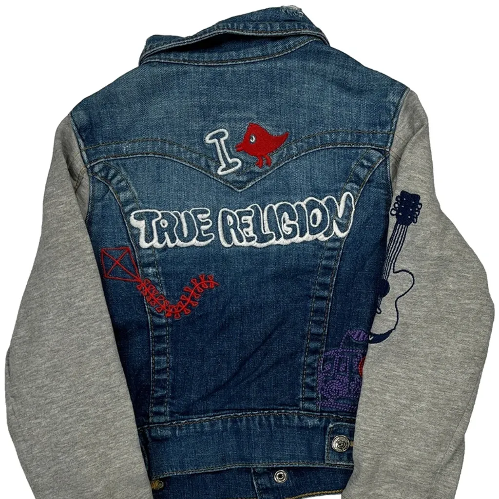 Youth True Religion Graphic Denim Jacket - Small Blue Cotton - Image 7