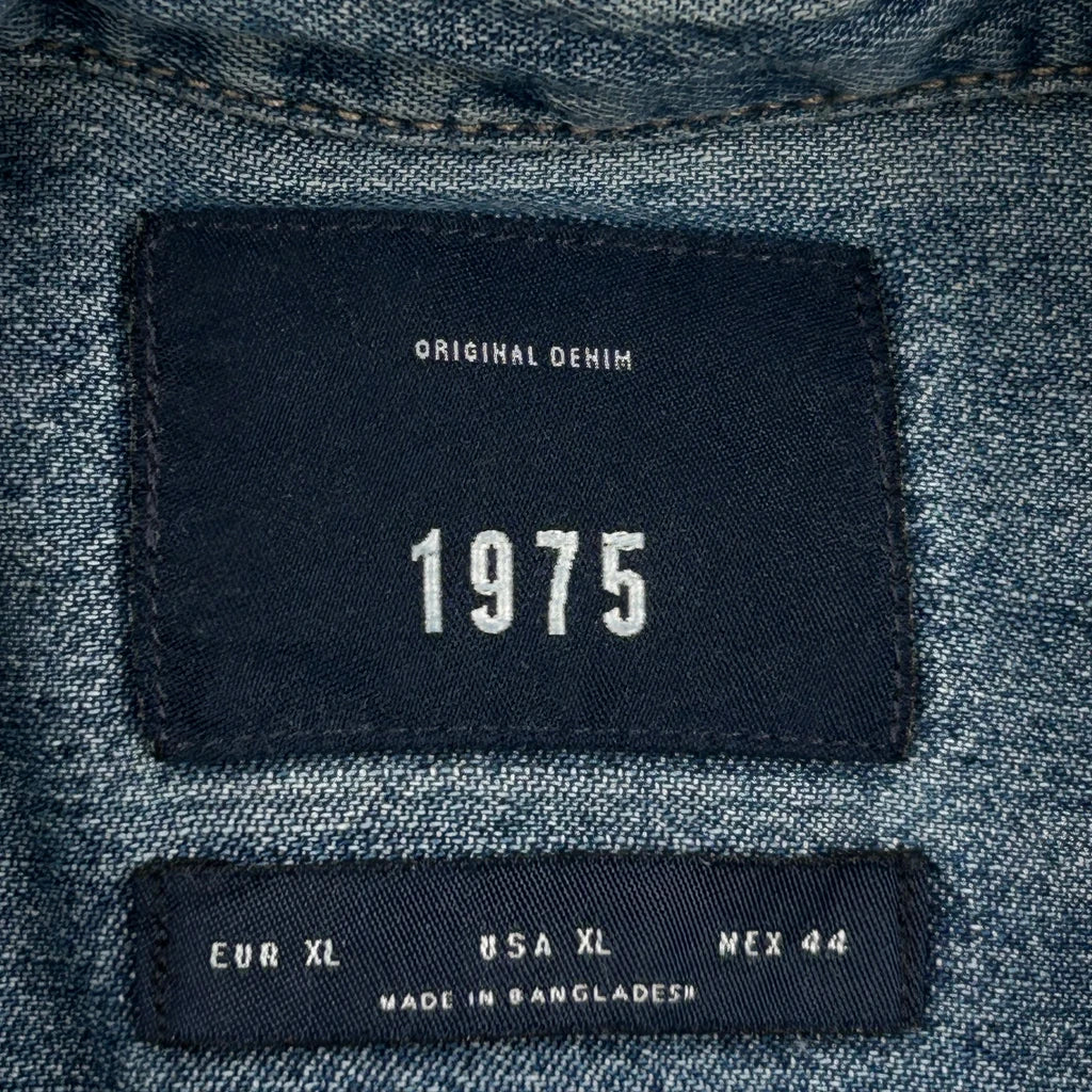 Zara Western Pearl Snap Denim Shirt - XL Blue Denim - Image 3
