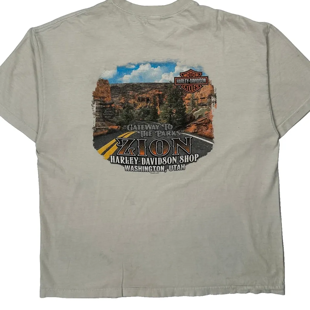 Zion Harley-Davidson Shop Harley Davidson Graphic T-Shirt - 2XL Cream Cotton - Image 6